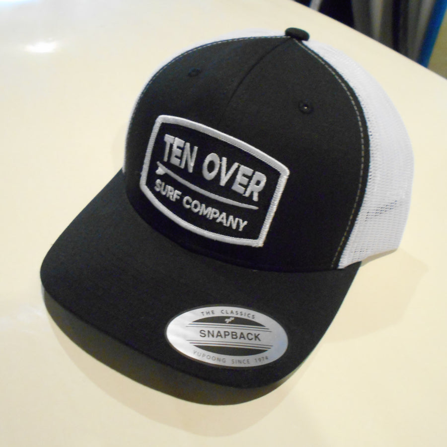 Ten Over Black with White Mesh Snap Back Hat