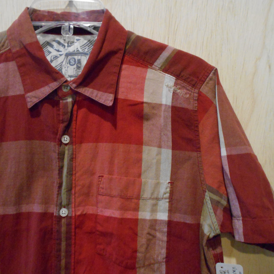 Quiksilver Vintage Madras Plaid Button-Up Short Sleeve Woven